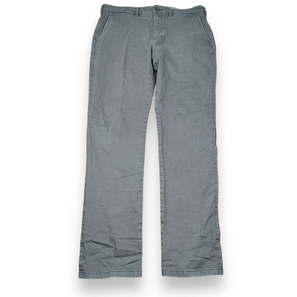 Wellen Chino Pants Men 36 Gray Slash Pocket Cotton Straight‎ Leg Classic Stretch